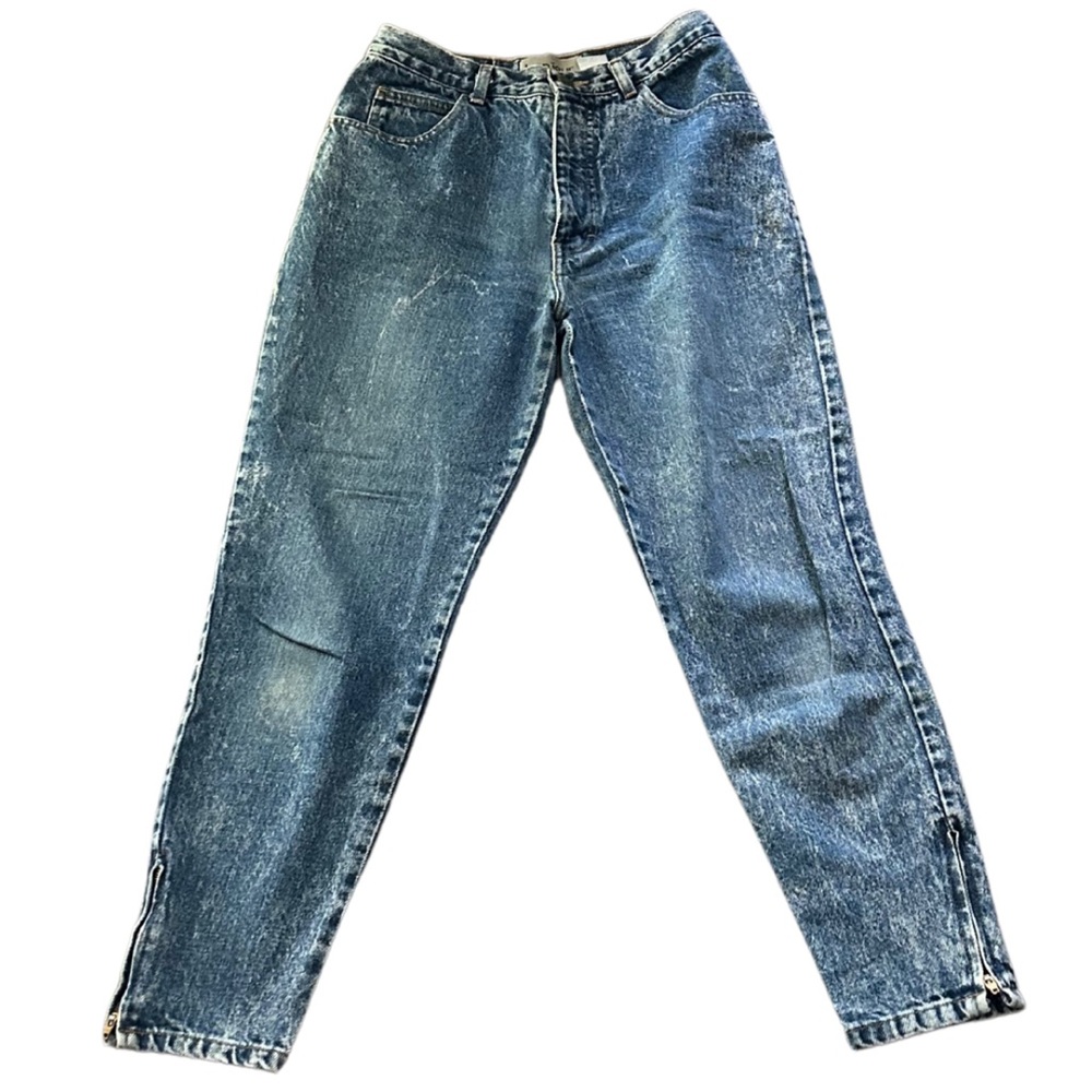 Vintage Bonjour Paris High Rise Tapered Zip Ankle Acid Wash Jeans | Size 8 (W27)